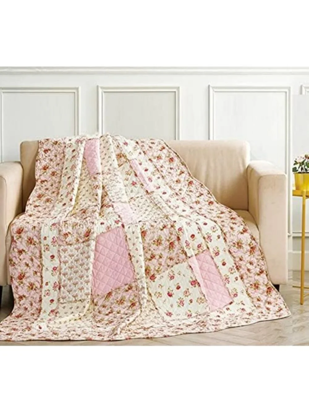 Reversible 100% Cotton Pink Floral Patchwork Quilt - Cozy Vintage Shabby Chic